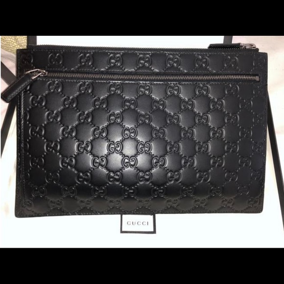 Marmont Gg Monogram Black Leather Clutch - Picture 1 of 2